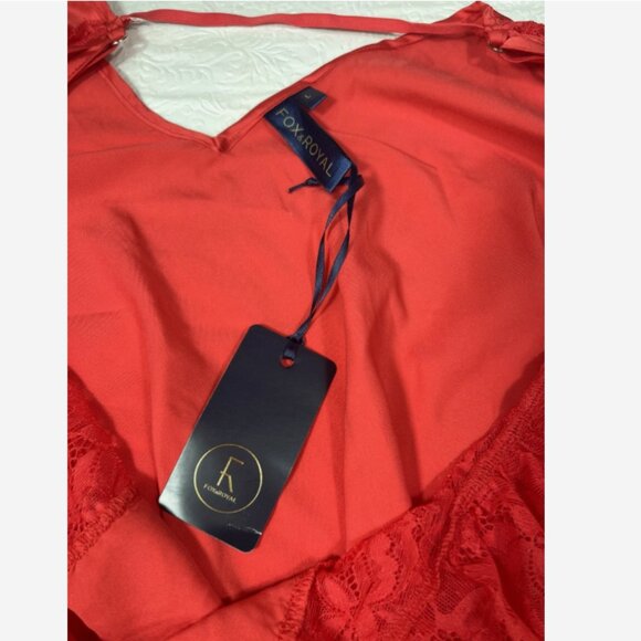 Fox & Royal Lace Chemise Size 18 Burnt Coral Slinky Nightgown NWT - Picture 8 of 13
